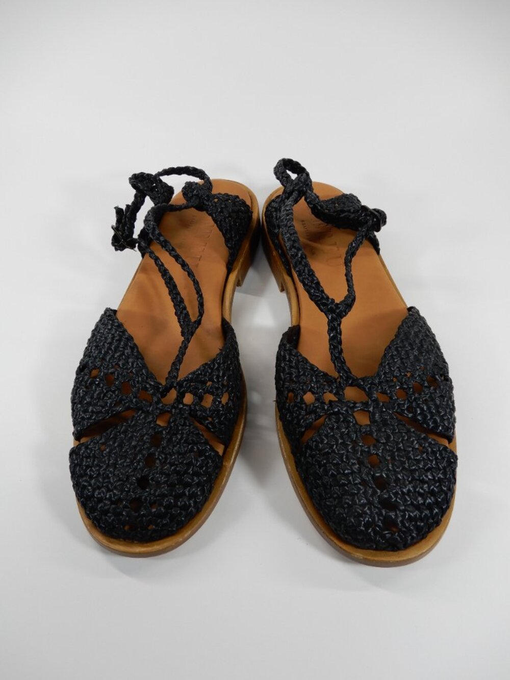 HEREU Sorolla Slingback Flat SANDALS 37 6.5 Black Woven Raffia Leather NEW $590 - Picture 3 of 14